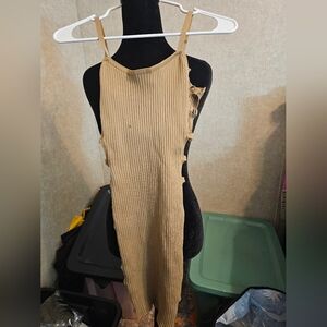 Elegant Tan Ribbed Backless Dress
